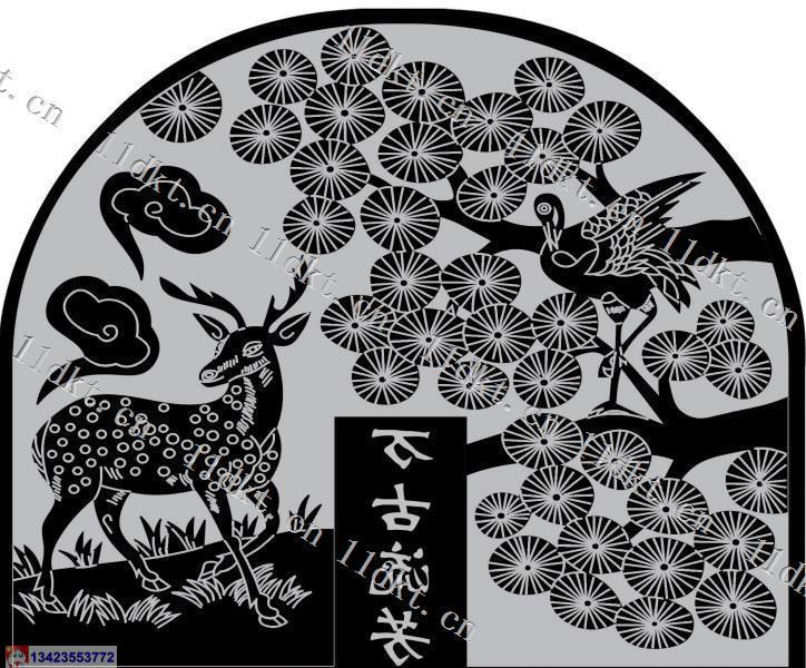 墓碑松鹤延年碑头线描图 线雕图 