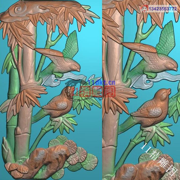 古建竹子鸟扫描图 精雕图 