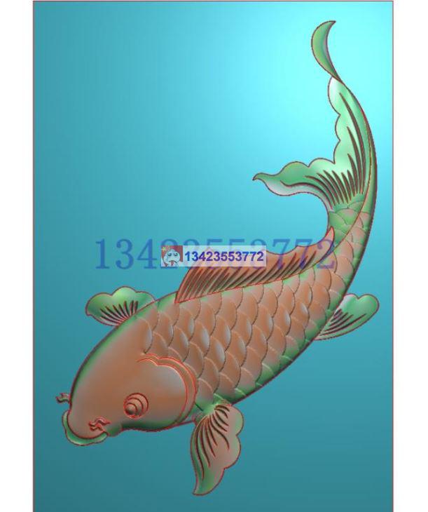 单个鲤鱼 头向下 描线有余 精雕图jdp 浮雕图 雕刻图 含灰度图bmp