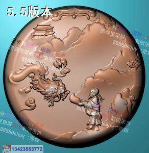 阁楼 山水圆牌 精雕图 浮雕图 玉雕图