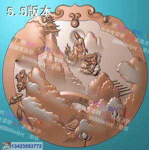 阁楼 山水圆牌 精雕图 浮雕图 玉雕图