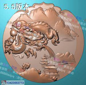 阁楼 山水圆牌 精雕图 浮雕图 玉雕图