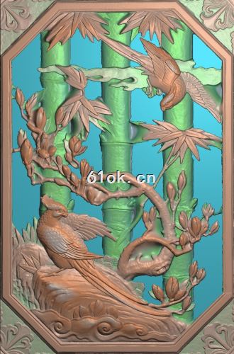 古建窗户竹鸟花扫描图 