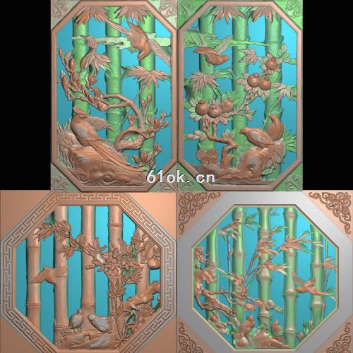 竹子花鸟镂空回纹窗锦鸡花鸟65-100