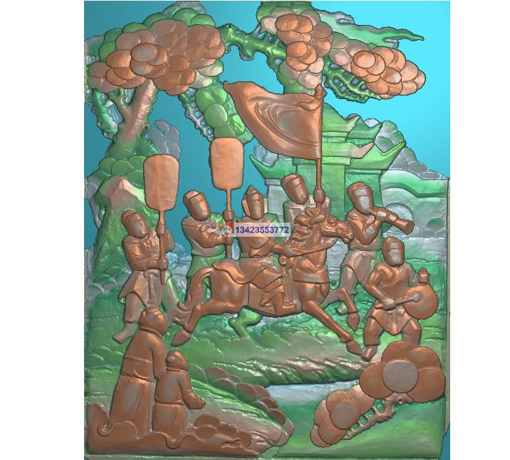 旗开得胜 金榜题名古建寺庙精雕深雕扫描图人物