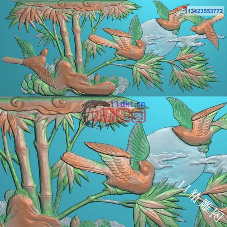 古建竹子鸟扫描图精雕图 