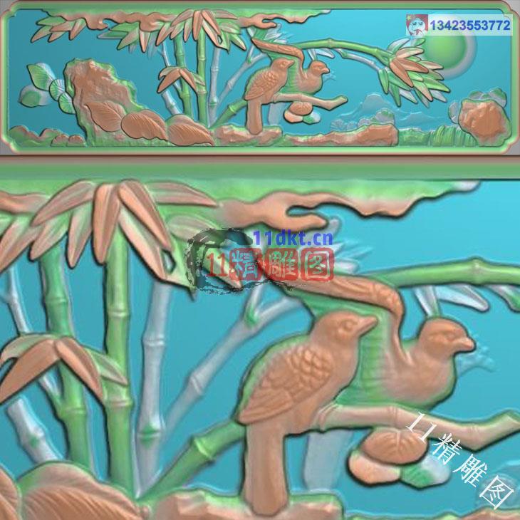 古建竹子鸟扫描图精雕图 