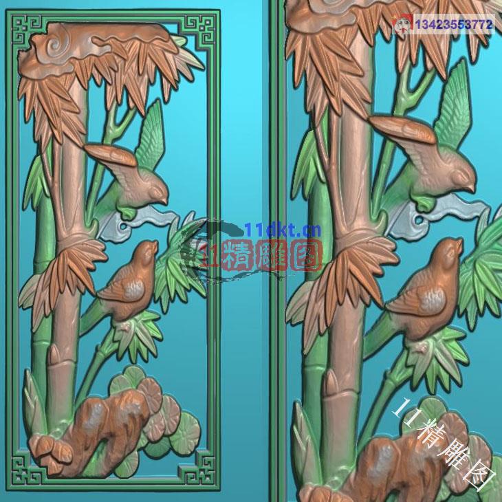 古建竹子鸟扫描图精雕图 