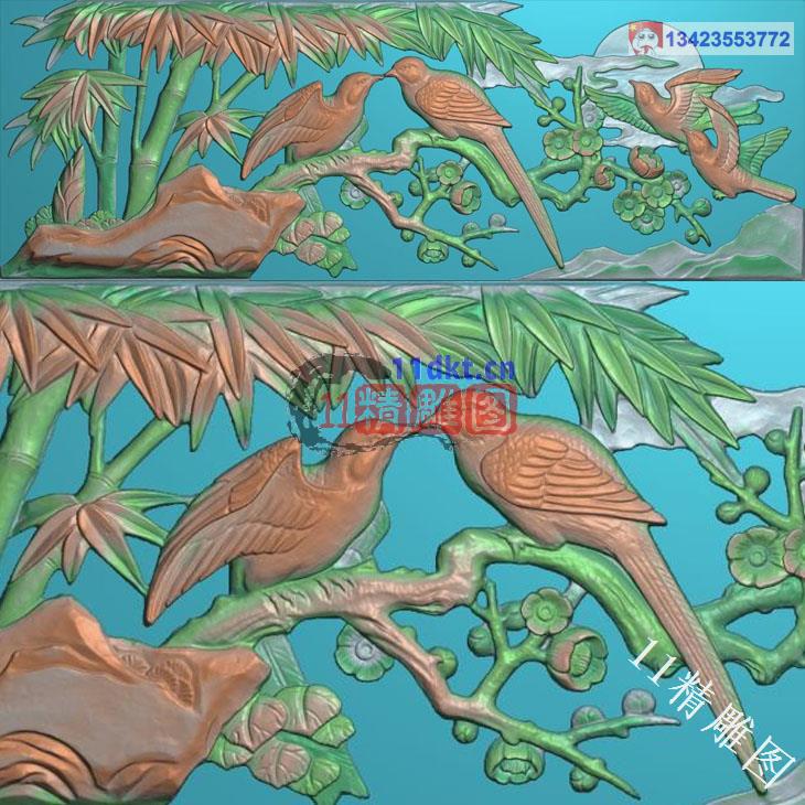 古建竹子喜上眉梢喜鹊梅花精雕图 