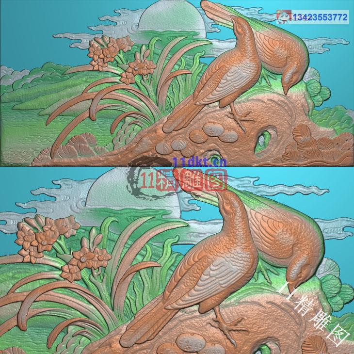 中式花草锦鸡扫描图 