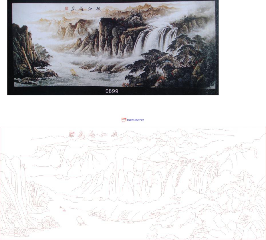 峡江雄姿CAD玻璃雕刻CDR线条矢量图