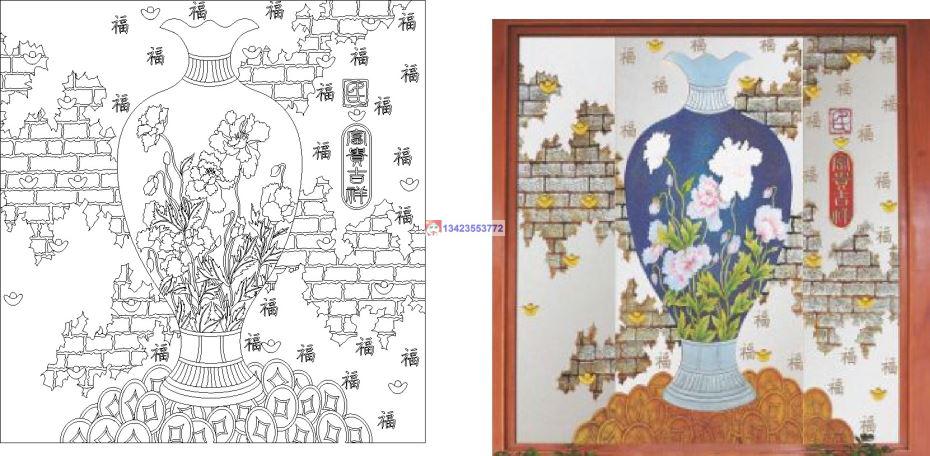 新文业花瓶CAD玻璃雕刻CDR线条矢量图