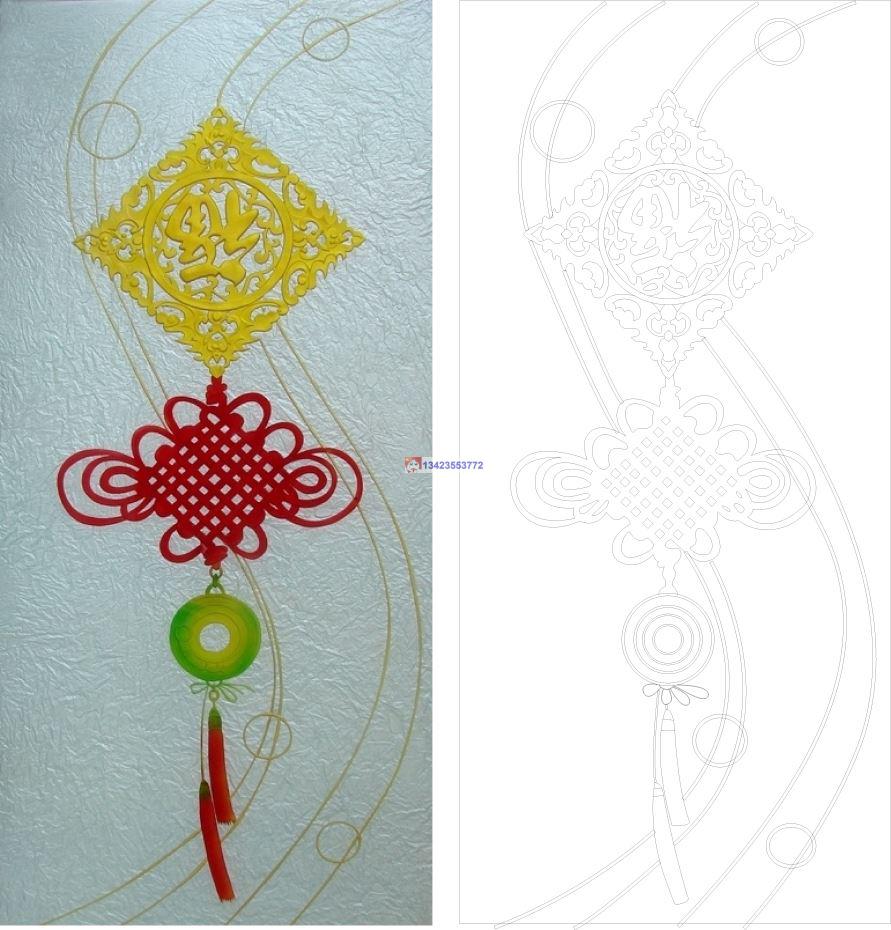 中国结原图0464CAD玻璃雕刻CDR线条矢量图