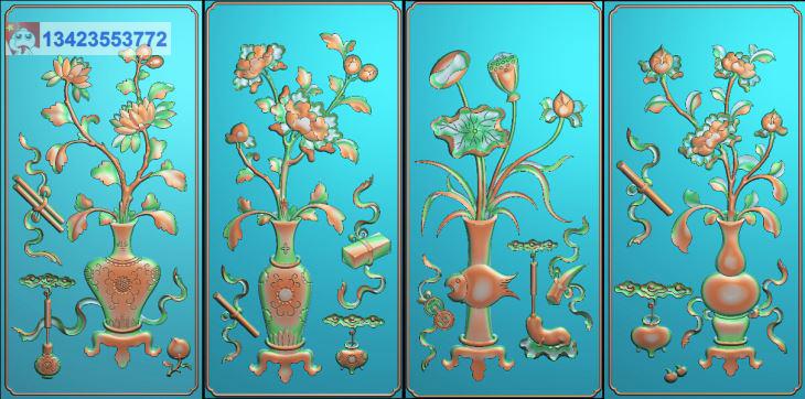 四季花瓶_精雕图