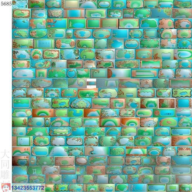 素材北京精雕图JDP+灰度图BMP浮雕图200个打包茶盘浮雕图