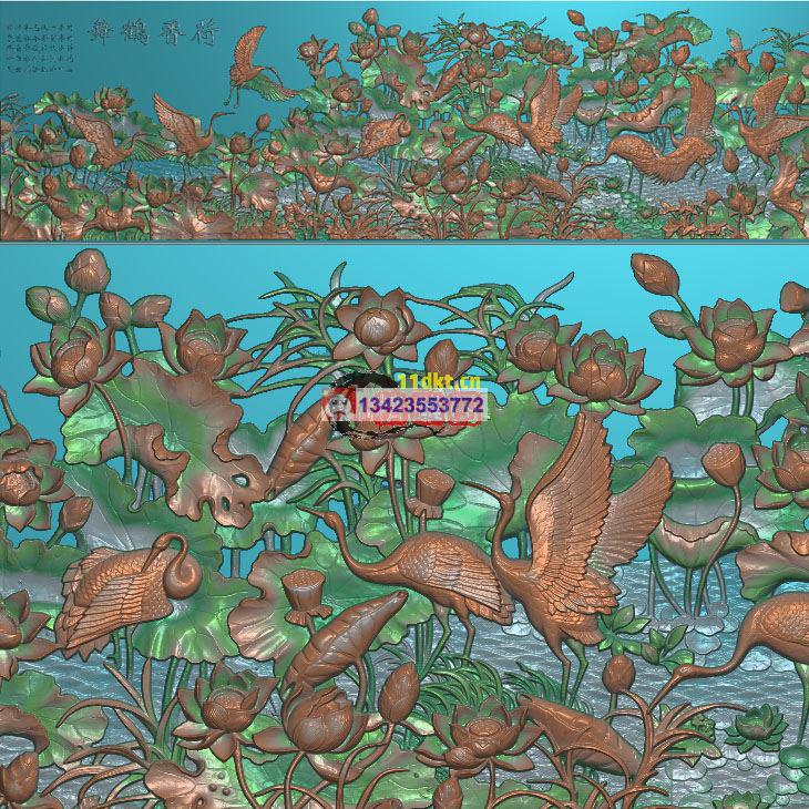石雕图浮雕图 木雕图 荷香鹤舞190053942没线条扫描图