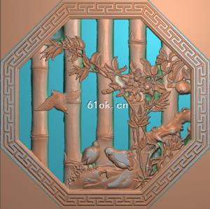 古建窗户花鸟竹扫描图 