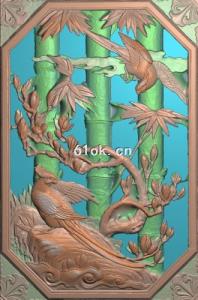 古建窗户竹鸟花扫描图 