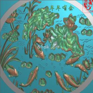 中式鲤鱼荷叶莲花年年有余圆形扫描图 